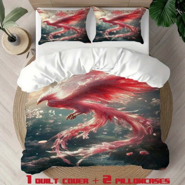 3pcs Divine Bird Cherry Blossom Theme Printed Bedding Set | Includes 1 Duvet Cover + 2 Pillowcases All Season
