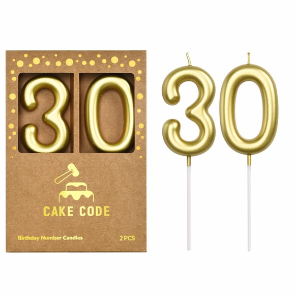 Velas de Cumpleaños CAKE CODE Número 30 Dorado de 7 cm