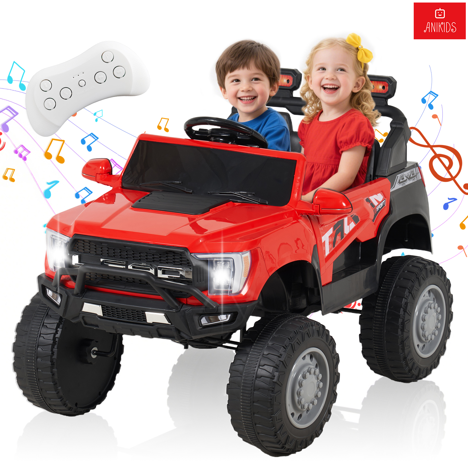 Anikids - Auto Electrico Niños Niñas 12V7Ah Control Remoto Todoterreno Rojo