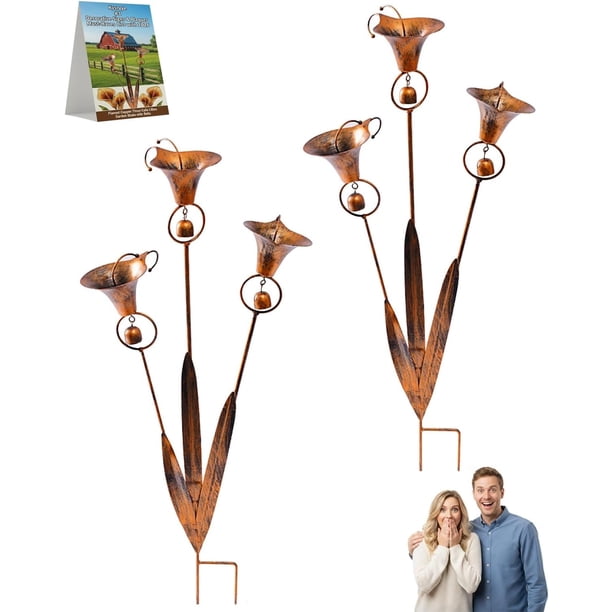 Estaca jardín tres calas cobre flameado campanas 61cm caprichoso arte metal exterior