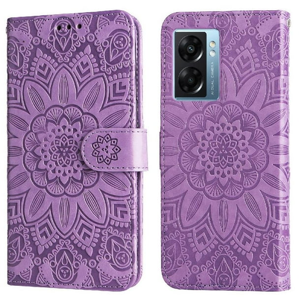 Funda tipo cartera FOXDOCK para OnePlus Nord N300 , diseño girasol en relieve, cuero PU, cierre magnético, soporte y tarjetero