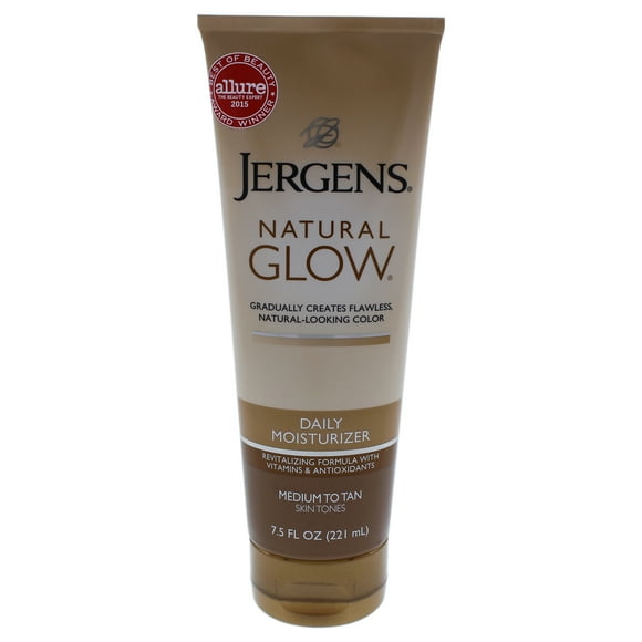 Crema Hidratante Revitalizante de Uso Diario con Brillo Natural para Tonos de Piel Bronceados Medios de Jergens para Unisex - Crema Hidratante de 7.5 oz