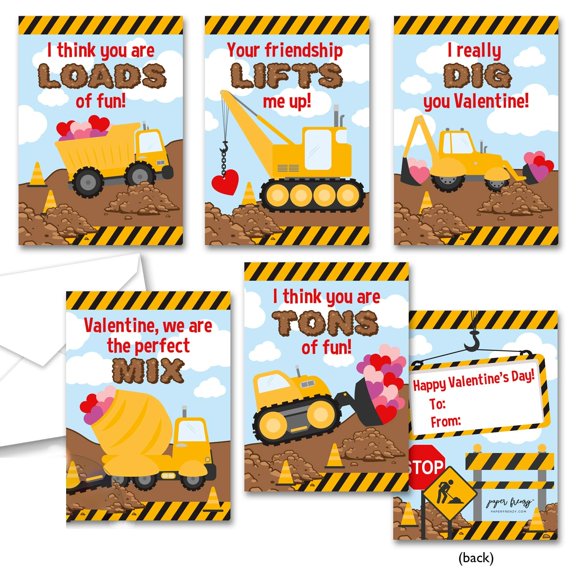 Tarjetas de San Valentín Paper Frenzy – Pack de 25 con tema de construcción