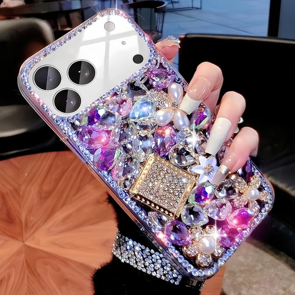 Funda MOSEZA para iPhone 18/17 Pro Max Morado con Cristales de Strass