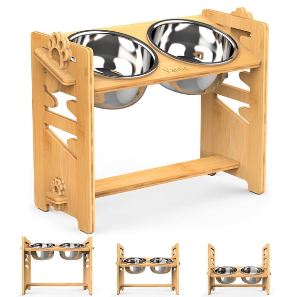 Tazones para perros Vantic ajustables L/XL 13‑30 cm natural