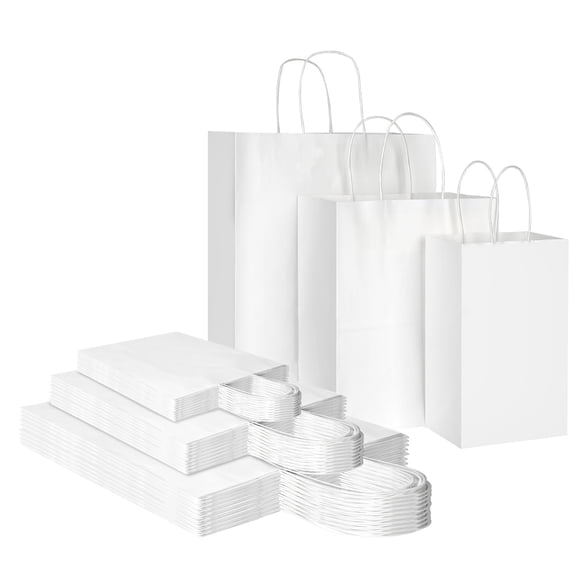 Bolsas De Regalo De Papel Kraft Blanco Con Asas Paquete De 90