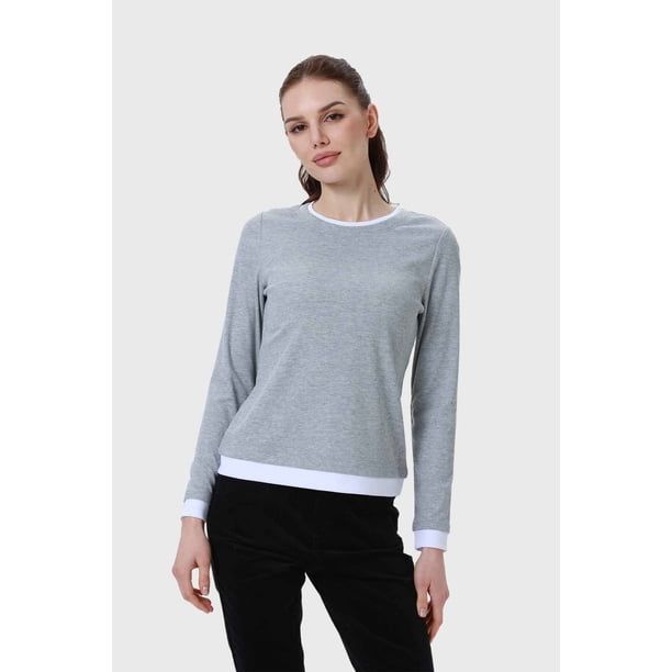 Polera Mujer Aplicación Doble Basta Gris