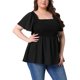 thumbnail image 4 of Agnes Orinda Blusas de Verano para Mujer Tallas Grandes Cuello Cuadrado Manga Corta Volante Dobladillo Casual Suelta Blusa 1X Negro, 4 of 6