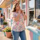 thumbnail image 3 of Agnes Orinda Blusa de Verano Casual para Mujer de Talla Grande con Estampado Floral, Cuello Redondo con Encaje Frontal y Manga Corta, Talla 2X, Blanca, 3 of 8