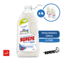 Pack 4 X Detergente Hipoalergénico Popeye Familia Matic Pet 3 Lt