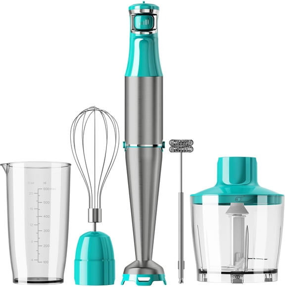 Licuadora de inmersión Turelar Handheld 1100 W con picadora, batidor cian