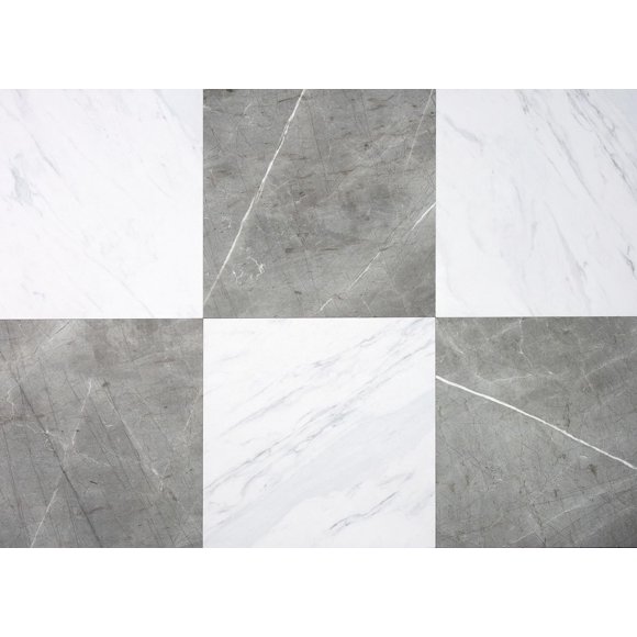 Baldosas FloorPops x Chris Loves Julia Bonneville, mármol gris y blanco, 30,48 x 30,48 cm