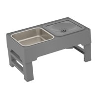Magideal - Elevados, Plato De Comida Para Perros Y De Agua, Cuenco Doble Ajustable De Altura Elevada Con Soporte Para Perros Y Gatos Pequeños , Comedero Comedero Gris