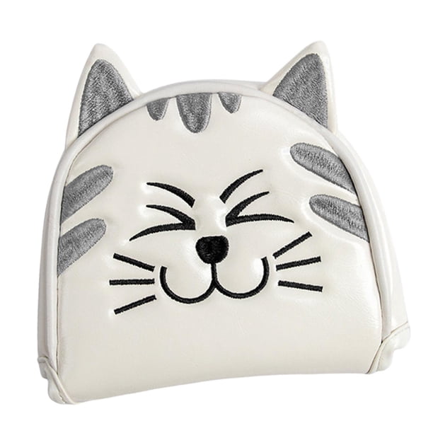 Cubiertas de cabeza de palo de golf Equipo de protección de taco de golf grueso Patrón de gato Cuñas Putter Cue Cubierta de cabeza para viajes al aire Semicírculo Blanco
