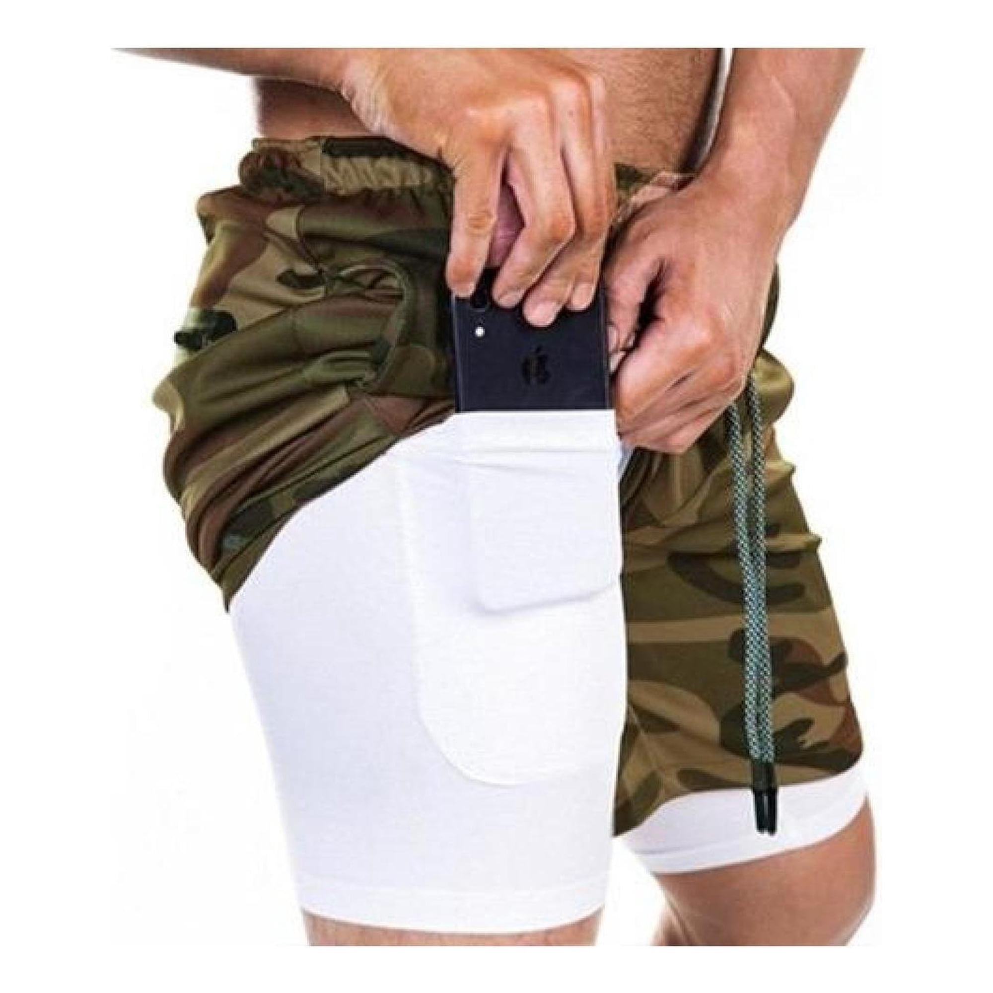 Oem - Short Gimnasio Hombre Con Calza Y Bolsillo Para Celular Gris L