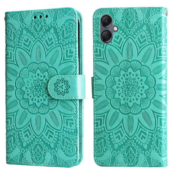 Funda tipo cartera FOXDOCK para Samsung Galaxy A05 , diseño girasol en relieve, cuero PU, cierre magnético, soporte y tarjetero