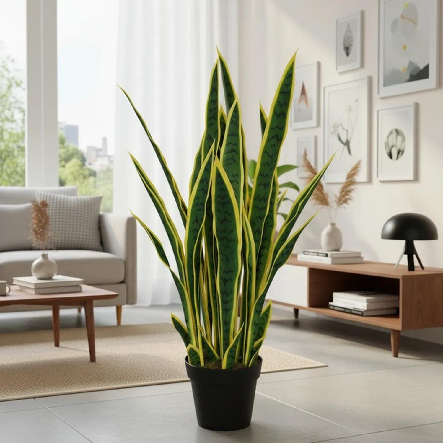 Arbusto Real - Decoracion Interior Planta Artificial Lengua De Suegra Sansevieria Verde Mediano