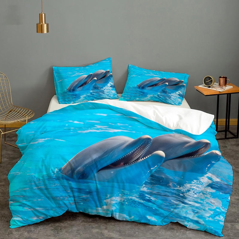 Milsleep - 3d Blue Sea Animal Dolphin Funda Nórdica Juego De Cama Funda Nórdica Fundas De Almohada