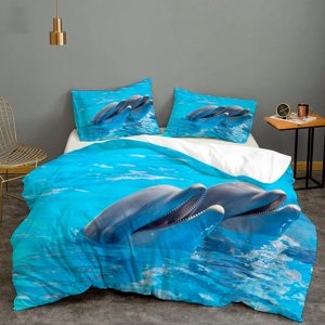 Milsleep - 3D Blue Sea Animal Dolphin Funda Nórdica Juego De Cama Funda Nórdica Fundas De Almohada