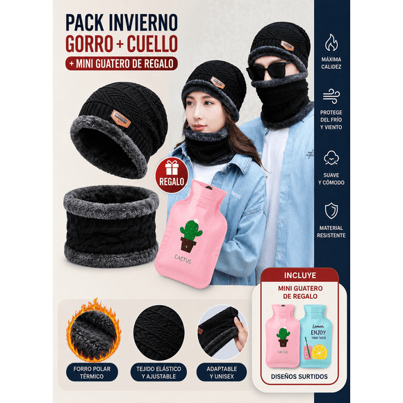 Pack Gorro y Cuello Polar + Guatero Invierno UNISEX
