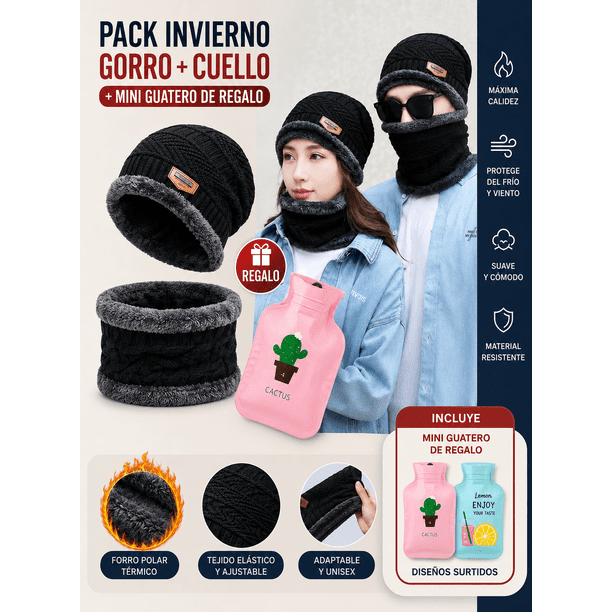 Pack Gorro y Cuello Polar + Guatero Invierno UNISEX