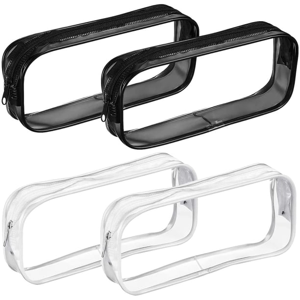 4pcs Clear Pencil Bag Clear Pencil Case Waterproof Stationery Pouch PVC Zipper Transparent Zipper Pouch Bag For School Office Make Up Supplies (Black & White)