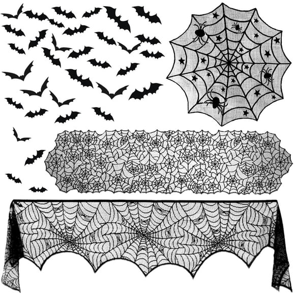 Set de decoración de Halloween Zeedix, mantel con diseño de telaraña, 39 unidades