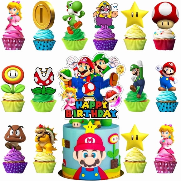 Decoraciones Para Pastel Mario Set De Cumpleaños De 25 Piezas