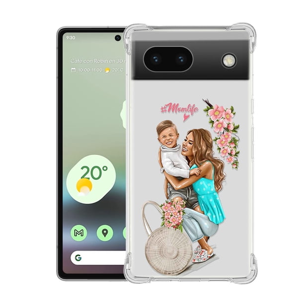 1pc Phone Case With Super Mom Pop Pattern Transparent Four-corner Anti-fall Phone Case For Google 7PRO/7A/7/6PRO/6A/6