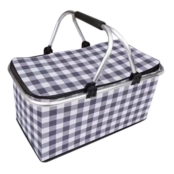 Bolso Termico Plegable Cuadros Negros Cooler Canasta Picnic