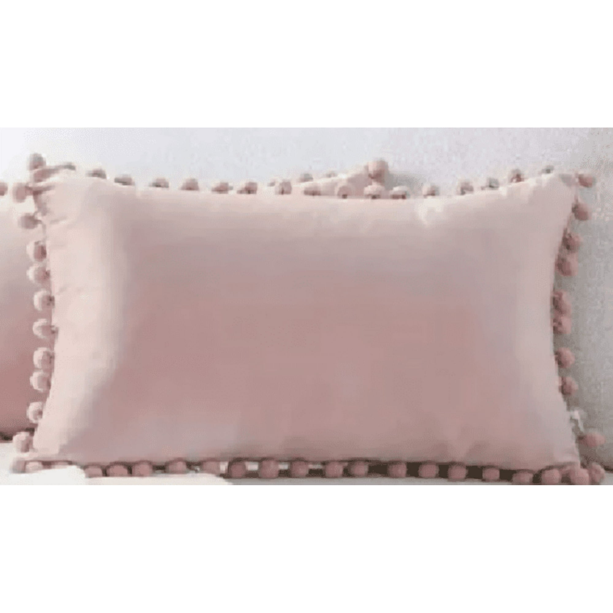 Genérico - Pack De 2 Fundas De Cojín Terciopelo Con Pompones 30x50 Cm Rosa