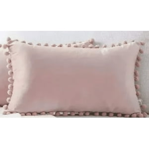 Genérico - Pack De 2 Fundas De Cojín Terciopelo Con Pompones 30X50 Cm Rosa