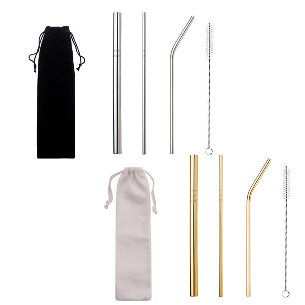Juego de 2 pajitas reutilizables de metal de acero inoxidable con cepillo de limpieza, para batidos, para mujeres y hombres.