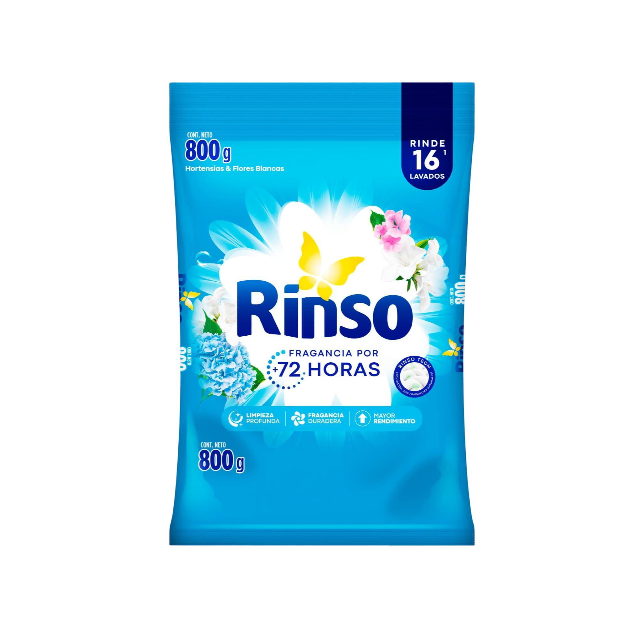 Detergente En Polvo Hortensias Y Flores Blancas Bolsa 800 g Rinso