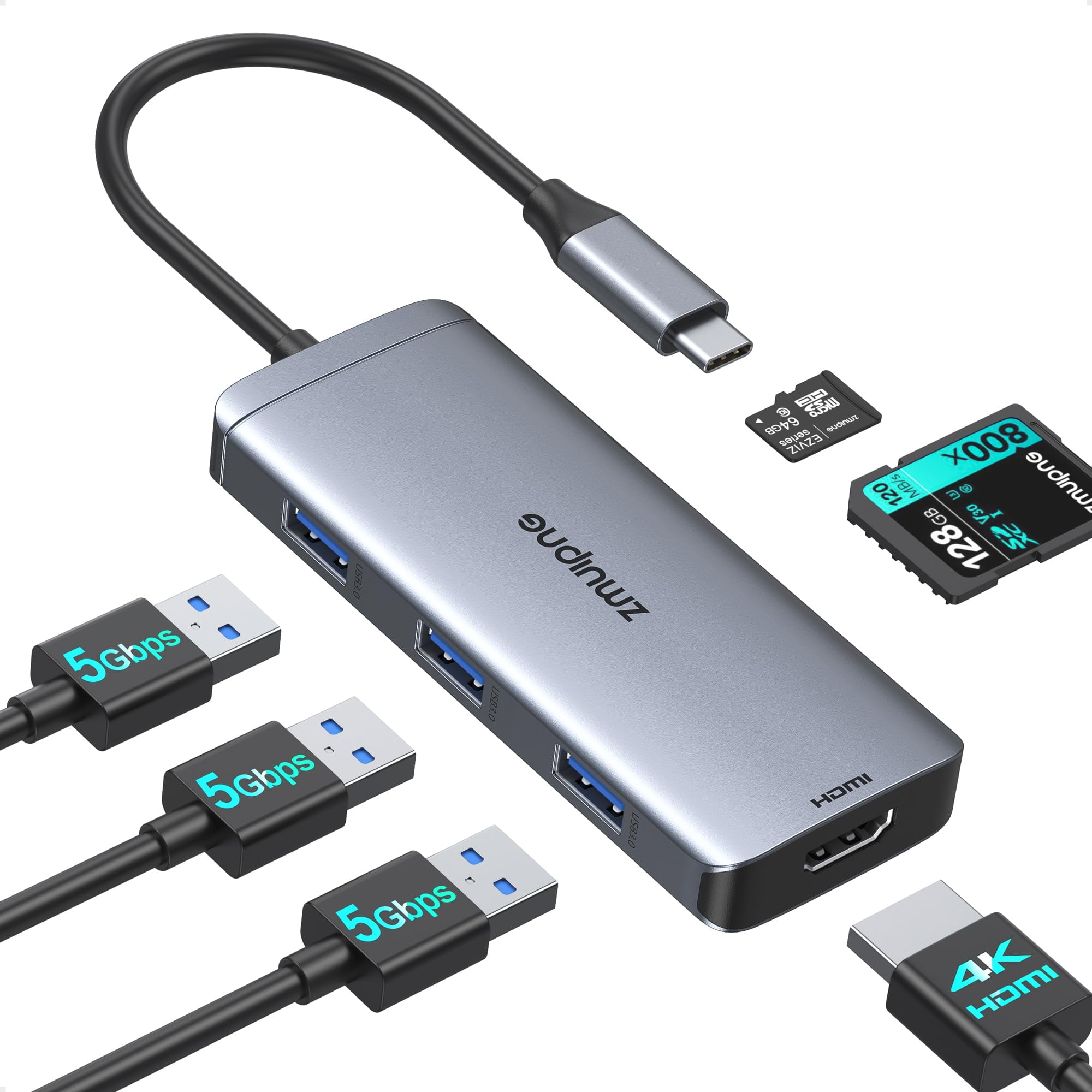 Adaptador Usb C Hub Hodo 6 En 1 Con Hdmi 4k, Usb 3.0, Sd/tf Para Macbook