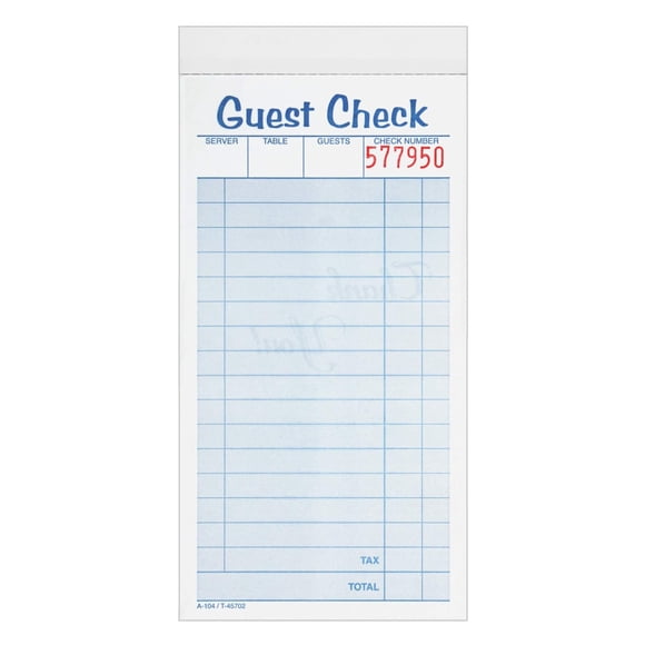 Guest Check Pads Adams, 2 partes, sin carbono, 50 juegos, paquete de 10