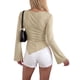 thumbnail image 4 of INSPIRE CHIC Blusa de Punto Ajustada Asimétrica de Mujer Y2K con Cuello de Cisne y Mangas Largas de Trompeta Camisas de Primavera Otoño para Salir Grande Caqui, 4 of 6