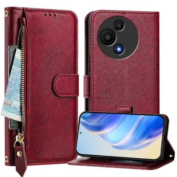 FOXDOCK Funda Tipo Cartera para Xiaomi Poco F8 Ultra Cuero PU con Cremallera y Correa de Muñeca, Ranuras para Tarjetas, Soporte Plegable, Cierre Magnético