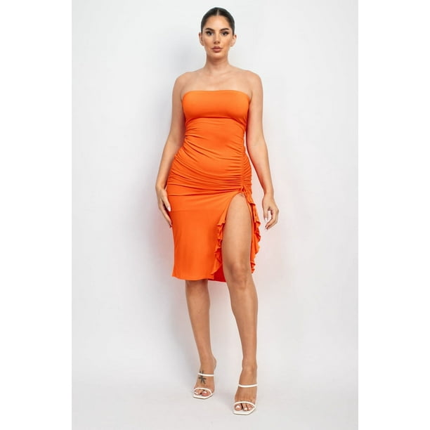 Vestido Tubo con Volantes y Abertura
