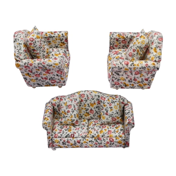 Sofá De Casa Dol En Miniatura Sofá Individual Doble Con Cuatro Almohadas Para Paisaje