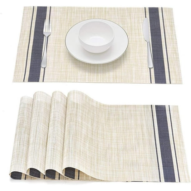 Juego de 4 manteles individuales resistentes al calor y a las manchas, antideslizantes, lavables, para cocina y comedor, 45 x 30 cm (juego de 6 en azul)
