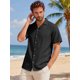 thumbnail image 4 of Camisa de Punto Hueco para Hombre INSPIRE CHIC Manga Corta con Botones Textura Transpirable Camisas de Verano para la Playa M Negro, 4 of 5