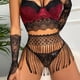 thumbnail image 1 of 5-piece Sexy Contrast Color Lace Hollow Sex Matching Lingerie Set, Breathable Jacquard Bra & Sheer String Bikini Panty & Tassel Skirt & Sleeves, Women's Sexy Lingerie & Underwear, 1 of 3