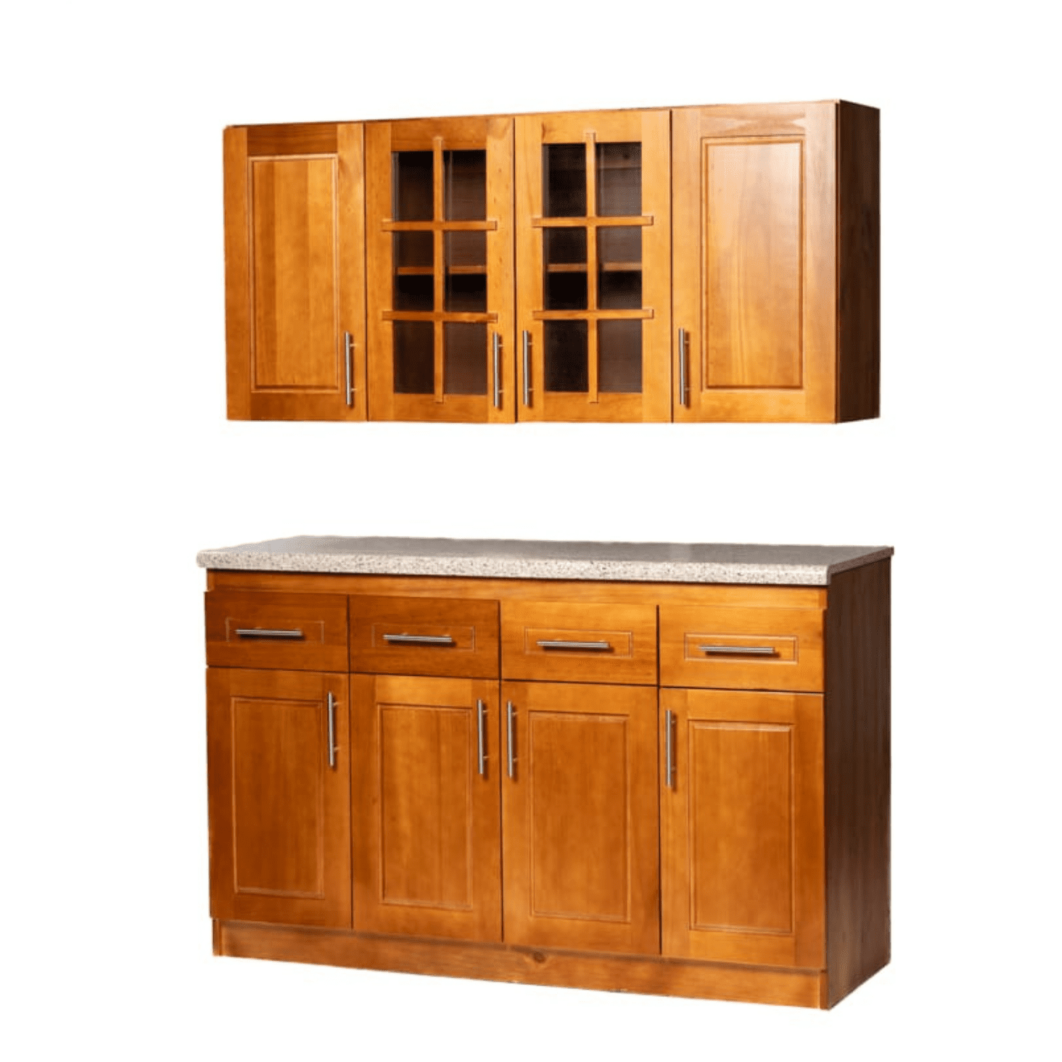 Muebles Insignes - Mueble De Cocina Set Elevacion Y Base Berlin Madera Nogal 4 Puertas