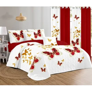 Casadeliacl - Cubrecama Quilt Delgado2 Plaza Diseño Modernos Tf Mariposa Roja / Blanco