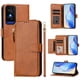 thumbnail image 2 of Funda tipo cartera para TCL 50 5G con bolsillo con cremallera, tarjetero, soporte, correa para la muñeca y tapa de cuero marrón, 2 of 5