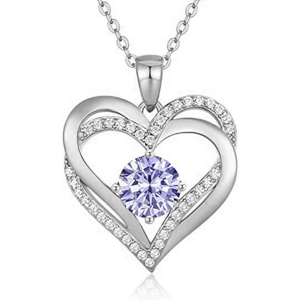 Collar Love Pendant Con Piedra De Nacimiento Plata