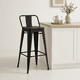 thumbnail image 2 of Taburete Tolix Negro Alto con Respaldo para bar o terraza - Asiento de Madera Oscura Walnut, 2 of 7