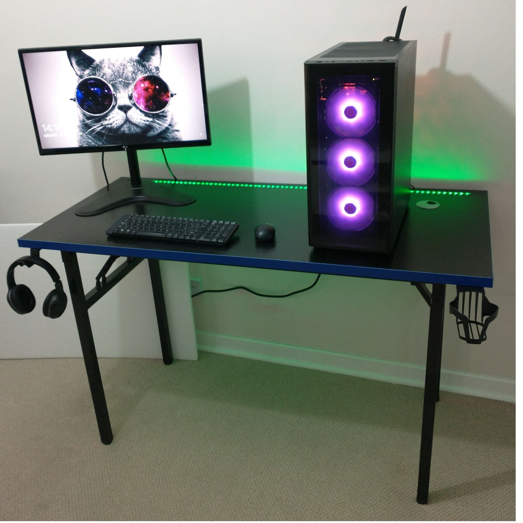 Portal Center - Escritorio Gamer Plegable 130 Cm Azul Luz Led