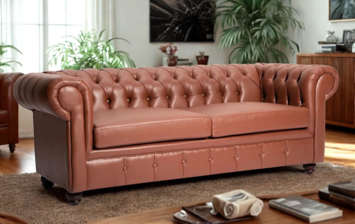 Sc Decohome - Sofa 3 Cuerpos Chester Luxe Caoba